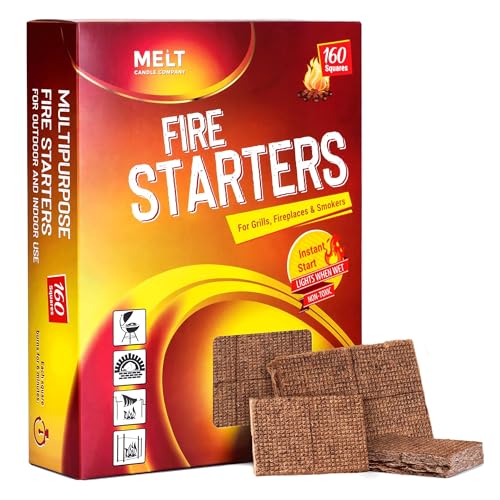 Fire Starter Squares, 160 pcs - Charcoal Fire Starters for Campfires, Grill, Outdoor Pit, Fireplace, Wood...