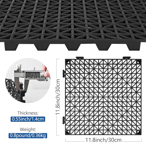 Image of ToLanbbt Modular Interlocking Cushion 55P 11.8 inch x 11.8 inch Interlocking Rubber Floor Drain Holes Non-Slip Splicing Drainage Mats for Deck, Shower, Kitchen, Drain Pool, Sauna Bath, Indoor Outdoor (Black)