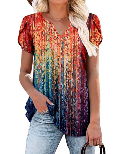 onlypuff Summer Top for Women V Neck Short Sleeve Shirts Flowy Tunic Tops