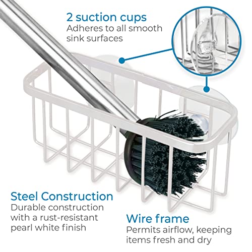 Idesign Rust-Resistant Stainless Steel Sponge Holder For Kitchen Sink With Suction Cups, The Gia Collection - Set Of 1, Pearl White #TOP2