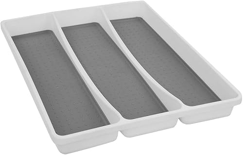 Home Basics Bandeja para utensilios, 13.1 in x 16.0 in x 2.0 in 3 compartimentos, blancogris
