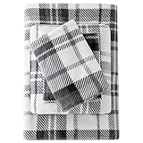 Viviland Plush Micro Fleece Queen Bed Sheet Set - Soft Fuzzy Polar Fleece Velour Velvet Sheets - Extra Warm Winter Fleece Bed Sheets with Deep Pocket - Grey Plaid - Queen