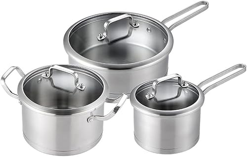 WASHLA 3 Utensilios de Cocina, 6 Piezas de Utensilios de Cocina de Acero Inoxidable, Juego de cazuela de Cocina, Juego de ollas, sartén para Leche, Wok, Cocina casera