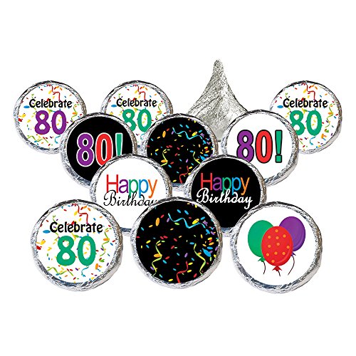 80th Birthday Party Favor Stickers - Multi-Colored (324 Count)