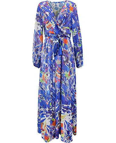 Image of lvenzse Womens Maxi Dress Boho Chiffon Floral Printed Long Party Dresses Plus Size with Belt (FBA)