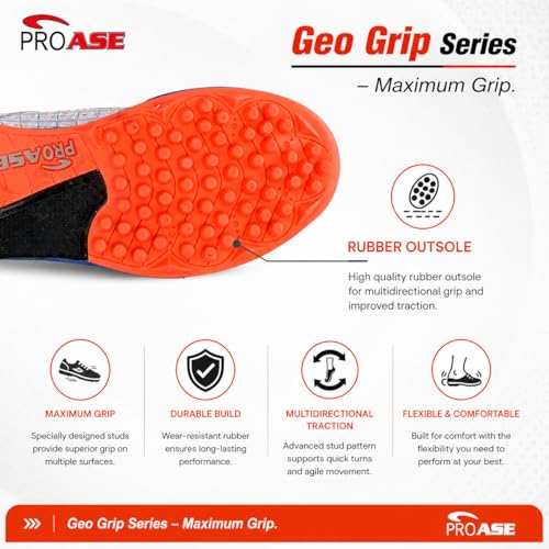 Image of Pro ASE Lightweight Cricket Shoes - Durable & Comfortable | Ideal for Turf, Ground & Hard Surfaces | Allrounder Design with Studs & Superior Grip | White, Blue, Grey, Orange