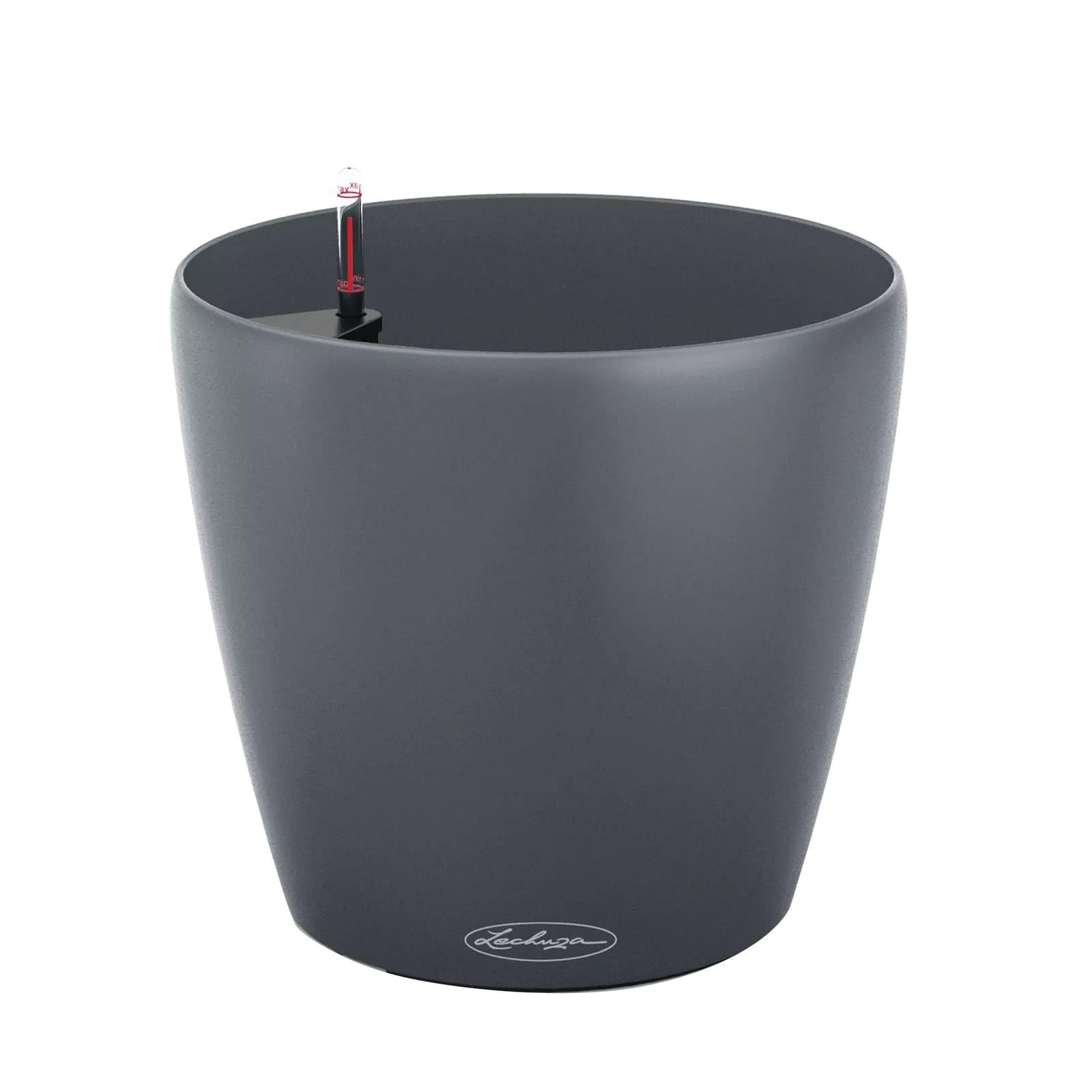 LECHUZA - Donica na rośliny CLASSICO Color ECO 60 szara, z systemem nawadniania i wskaźnikiem poziomu wody, wykonana w 100% z tworzywa sztucznego pochodzącego z recyklingu, matowa powierzchnia, Ø 60 x
