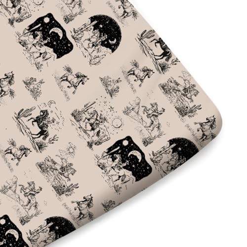 Image of Vintage Western Cowboy Fitted Baby Crib Sheet for Girl Boy 52 inchx28 inch Cowboy Horse Cactus Desert Moon Night Soft Crib Mattress Cover Breathable Baby Sheets Fits Standard Crib and Toddler Mattress Pads