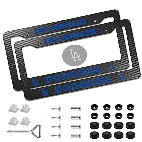 2Pack Carbon Fiber License Plate Frames for Dodgers Black Aluminum Front & Rear Car Tag Holder Cover Heavy Duty License Plate Bracket Car Accessories