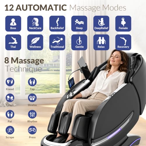 Notired Massage Chair Full Body, 2026 Zero Gravity SL-Track Shiatsu Massage Chair Recliner with 12 Auto Modes, Thai Yoga Stretch, Foot Rollers, Heated Waist & Calf, AI Control & Body Scan, L183 Black by Notired - Image 5