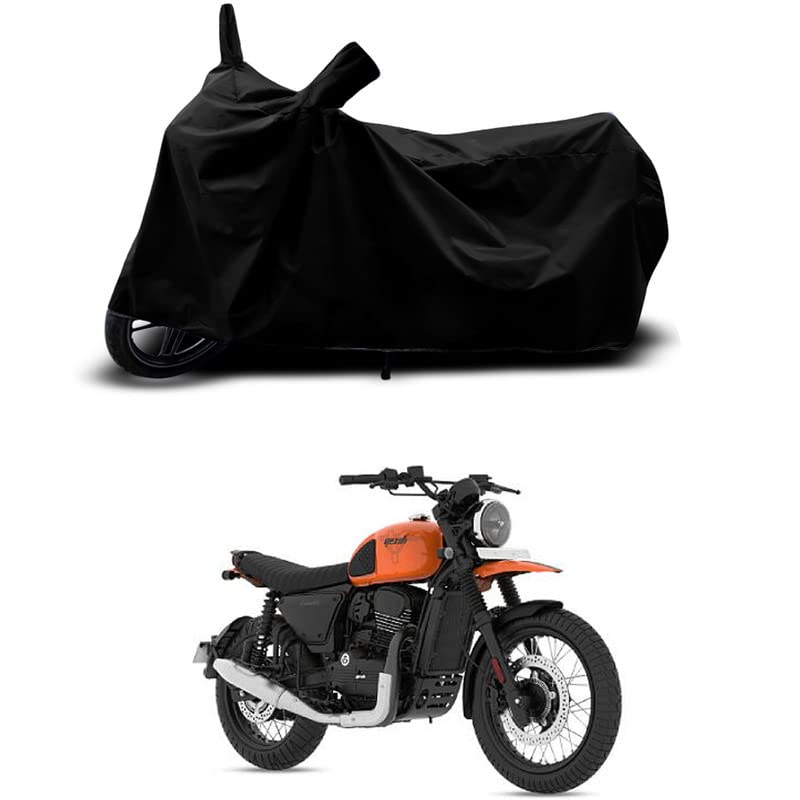 Image of 100% Scratchproof /UV-Rays /Heat Protection /Birds Dropping /Water Resistant /Dust Proof /Waterproof /Bike Scooty Two Wheeler Body Cover Compatible for Yezdi Scrambler Dual All Varients[Black]