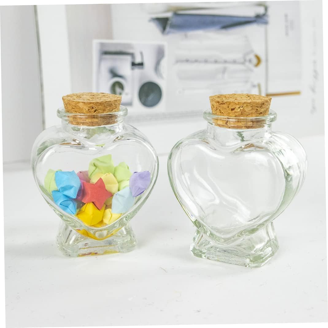 Mini Glass Bottle Heart Shaped Wish Bottle Clear Storage Jars Containers with Cork Wish Bottles Decorative Bottles Decorative Accessories Home Decor