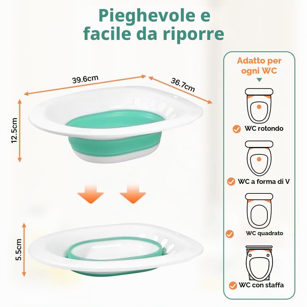 Bagnetto pieghevole per WC, bidet per WC, vasca da bagno portatile per il trattamento delle emorroidi, cura del letto settimanale, donne incinte e anziani (circa 2,5 litri)