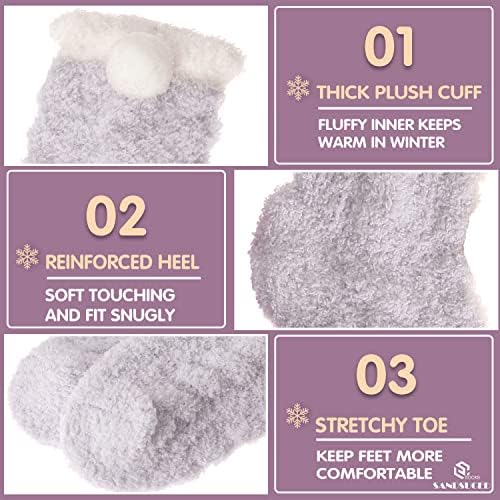 Sandsuced Fluffy Slipper Socks for Womens Ladies Cosy Thick Winter Cabin Warm Soft Fleece Comfy Fuzzy Plush Gift Chiristmas Stocking Stuffer