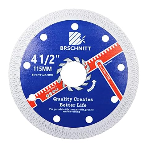 Super Thin Diamond Porcelain Saw Blade with X Teeth,BRSCHNITT 115mm x Arbor 22.23mm Angle Grinder Diamond Cutting Disc for Dry/Wet Cutting Porcelain Tile Ceramic Marble Granite Cover