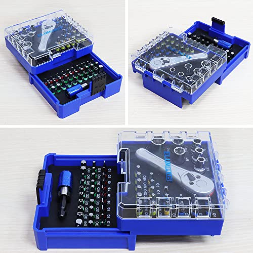 Elumplus 58Pc 1/4" Mini Ratchet Set, Mini Ratchet Wrench & Screwdriver Bits Set, Mini Socket Ratchet Set, Bits Set - Phillips/Slotted/Hex/Square/Torx/Tamperproof, Portable Storage Case #TOP6