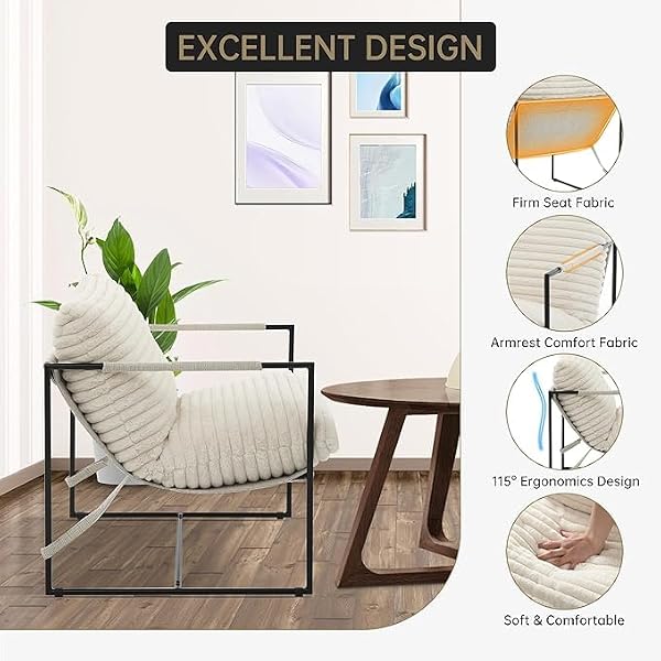 GarveeHome Sling Accent Chair for Living Spaces – Metal Frame Armchair with Plush Shredded Foam Padding, Extra-Large Cozy Lounge Seat for Bedrooms, Reading Corners, and Living Rooms, Beige by GarveeHome - Image 5