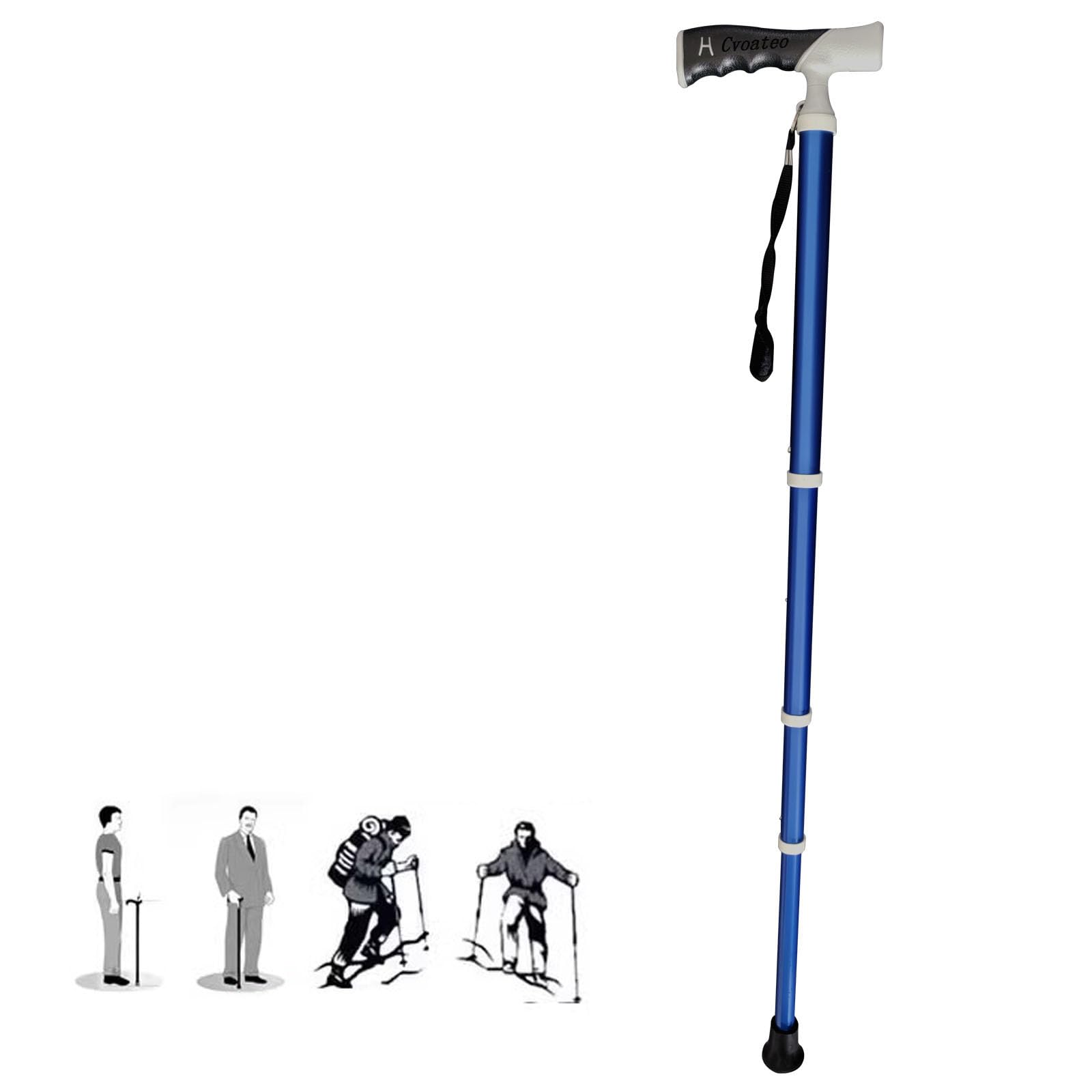 Trekking PolesTitanium Walking Sticks - 4-section telescopic 3 Adjustable Heights ultra-light portable cane suitable for backpacking（1PC） (Blue, 42~116cm)