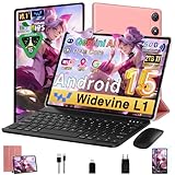 Tablette Android 10 Pouces 64Go ROM + 2To TF, 1280*800 FHD IPS,, Gemini AI, Octa Core 2.0GHz 5G WiFi, Widevine L1, 5MP+8MP, Veille Extra Longue, Face ID, Bluetooth 5.0, Tablette avec clavier   Or Rose