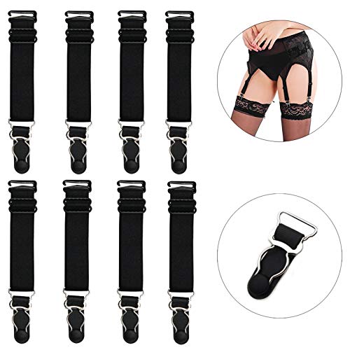 WILLWIN Elastic Straight Style Suspender Garter Belts Corset Holders Stockings Fastener Leg Harness Lingerie Womens 8 Pcs Black4