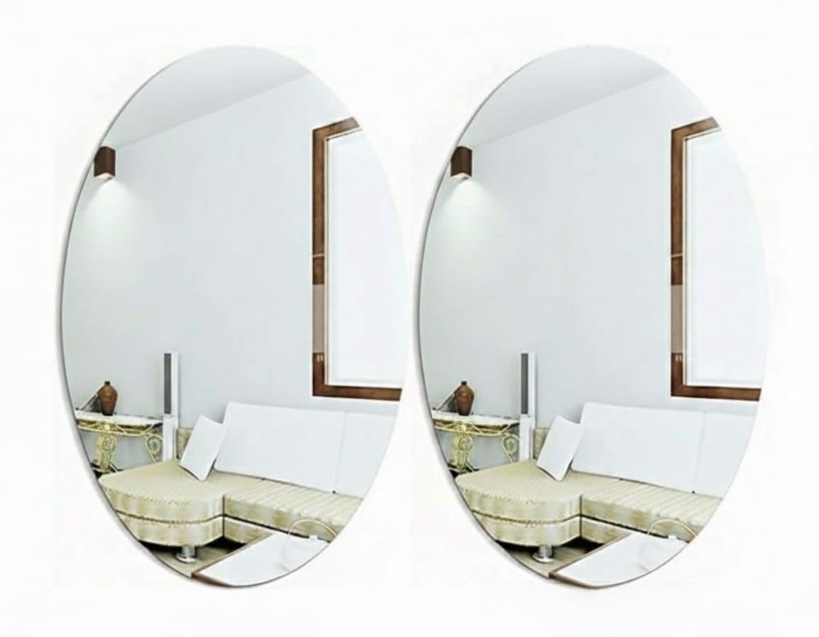 Oval Shape Sticker Wall Mirror, Pack of 2, for Tiles Wall Bedroom, Bathroom and Living Room Decor-image-49