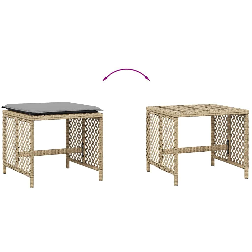 Taboret ogrodowy, zestaw 4 szt., z poduszkami, polirattan, 41 x
