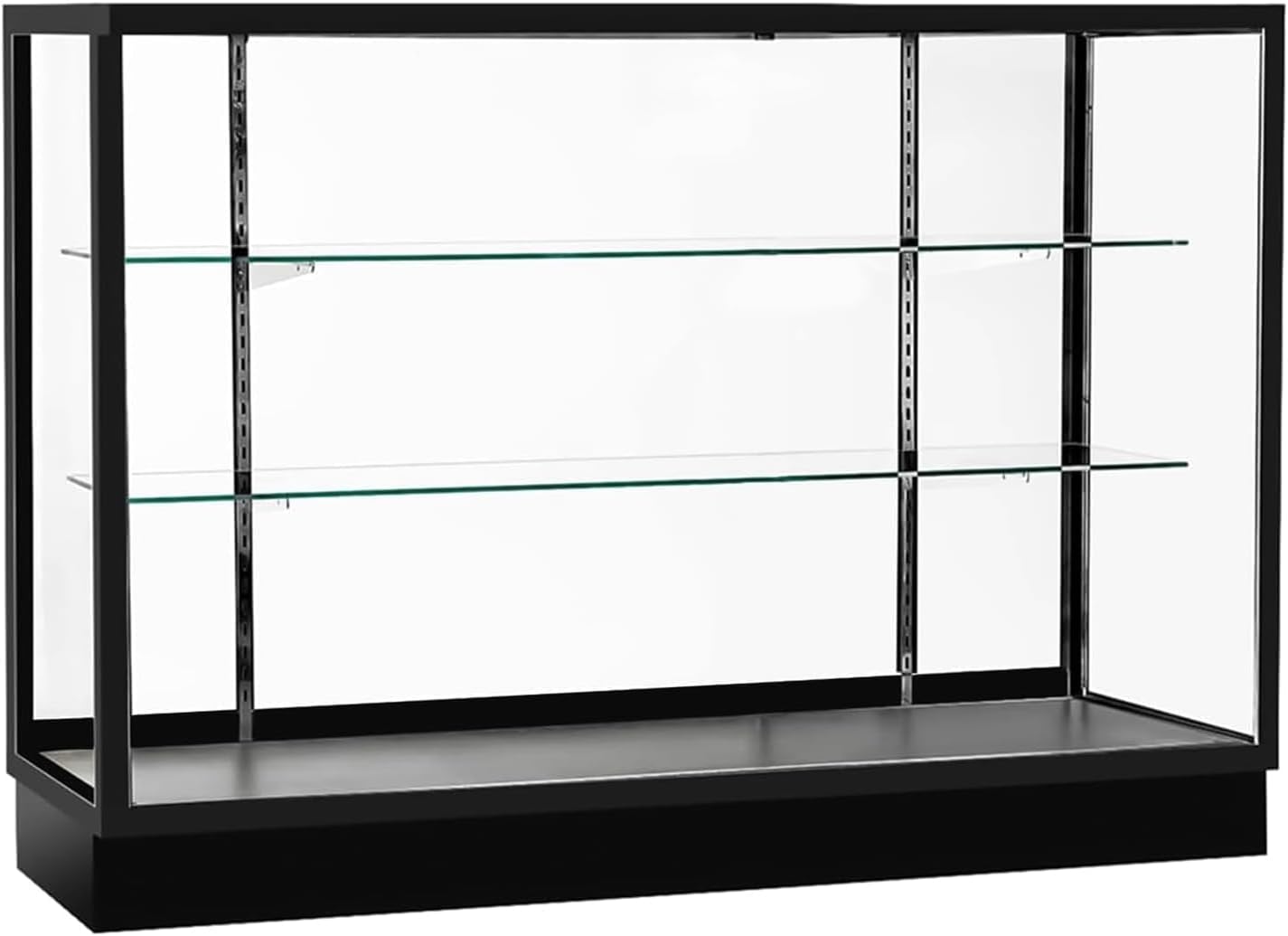 48" W * 20" D * 38" H Black Illuminated Retail Glass Display Case, Aluminum Frame Display Case - with Two Height-Adjustable Glass Shelves