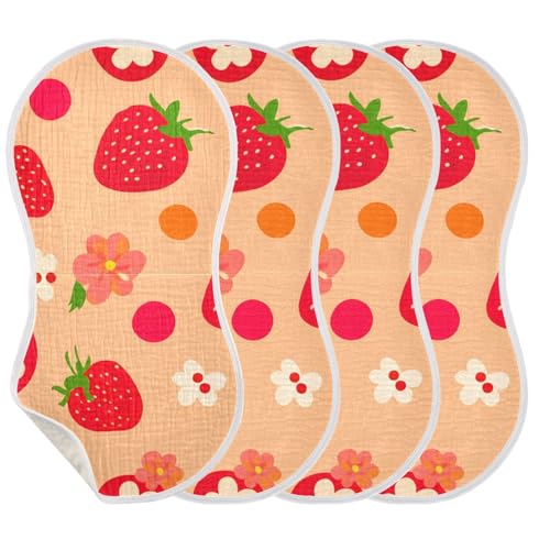 2 Pack Baby Burp Cloths, Soft Absorbent Burping Cloths for Babies, Cotton Milk Spit Up Rags, Large Size for Newborns, Baby Boys and Girls (Playful Strawberry Design)3