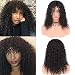 Cute Fairy 100% Human Hair Wig Kinky Curly Wig with Bangs Black Deep Culy Wig Fluffy Wavy Wig Nature Looking Glueless Wig 18inches