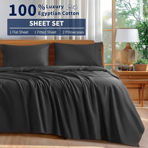 Shilucheng 100% Egyptian Cotton Queen Size Sheets Set (Black, Queen) - image 9