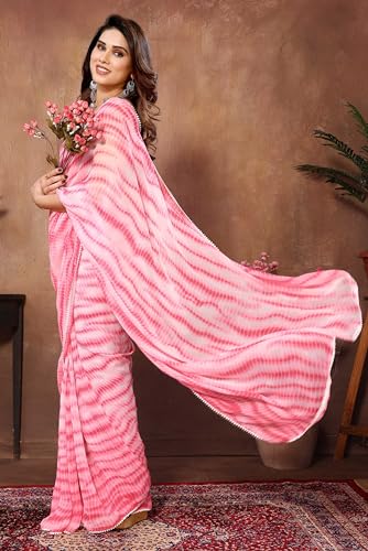 Image of Panzora Women's Georgette Printed Ready To Wear One Minute Saree With Unstitched Blouse Piece