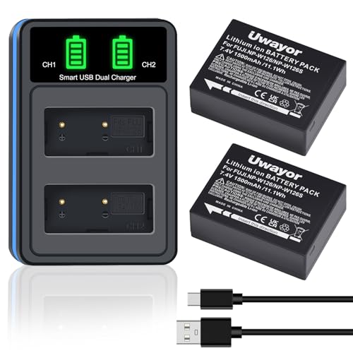 NP-W126 NP-W126S Battery and USB Dual Charger for Fujifilm X100V, X100VI, X100F, XM5,XE5, XE4, XS10, XT30, XT30 II, XT20, XT10, A5, A7,A10, A20, X-Pro1, X-Pro2, X-Pro3, X-T100, X-T200, X-T1, X-T2