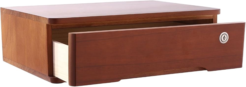 Wooden Desktop Storage Box with Lockable Drawers, Flat File Cabinet Drawer Desktop Storage Box, Countertop Storage Cabinet for Office Home Toiletries Supplies Vanity Walnut, 1 Drawer