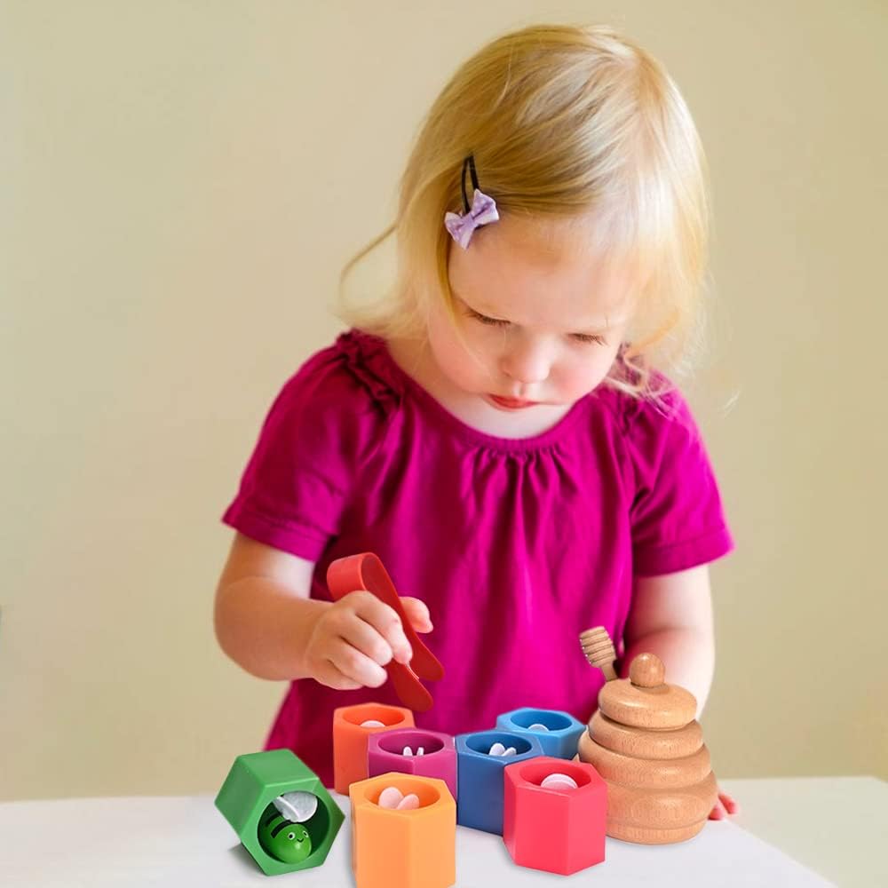 Giocattoli impilabili in legno per bambini piccoli, giocattolo a forma di alveare, giocattoli sensoriali Montessori per 3, 4 e 5 anni, giocattoli per abilità motorie, regalo educativo