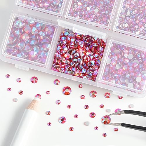 Image of Beadsland 4300pcs Flatback Rhinestones,Orange AB Rhinestone Nail Gems Round Crystal Rhinestones for Crafts, Mixed 6 Sizes with Picking Tweezers and Wax Pencil Kit, SS6-SS20, Hyacinth AB