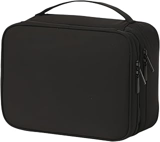 T400 化粧ポーチ 二層式 オックスフォード布 黒色 旅行用 洗面所用品収納 ポケット付き