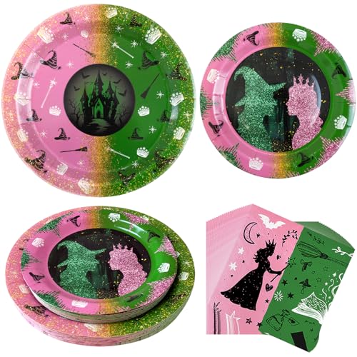 Witch and Princess Party Tableware Set for 25 Guests, Includes 9” and 7” Plates and Napkins, Princess & Witch Design, Disposable Girl Birthday Party Supplies for Magical Fairy Tale Theme Celebration