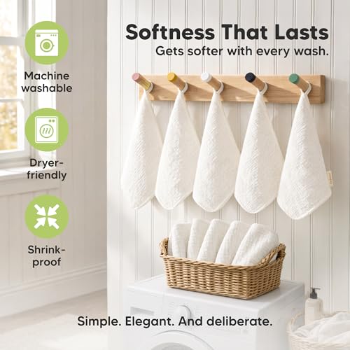 Image of 5-Pack Muslin Baby Washcloths for Newborn - 12x12 inch Soft Absorbent Organic Cotton Muslin Wash Cloths for Babies Girl, Boy, Infant, Toddlers, Kids Face Towel, Bath Essentials,Baby Burp Rags (Soft White)