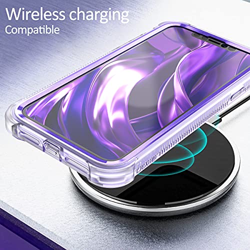 Dexnor Compatible With Iphone 11 Case With Screen Protector Electroplated Frame Clear Back Cover Rugged 360 Full Body Protective Shockproof Heavy Duty Bumper For Women/Men -Metallic Purple #TOP6
