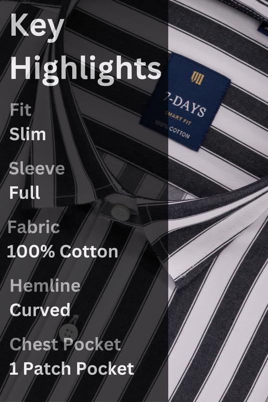 Image of 7-DAYS Men's Premium Striped Shirt - 100% Cotton, Tailored Fit (Between Slim & Regular), Full Sleeve, with Pocket - Smart Office & Casual Look