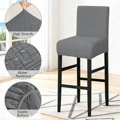 Image of JIUZHEN Dark Grey Stretch Velvet Bar Stool Counter Covers Set of 2