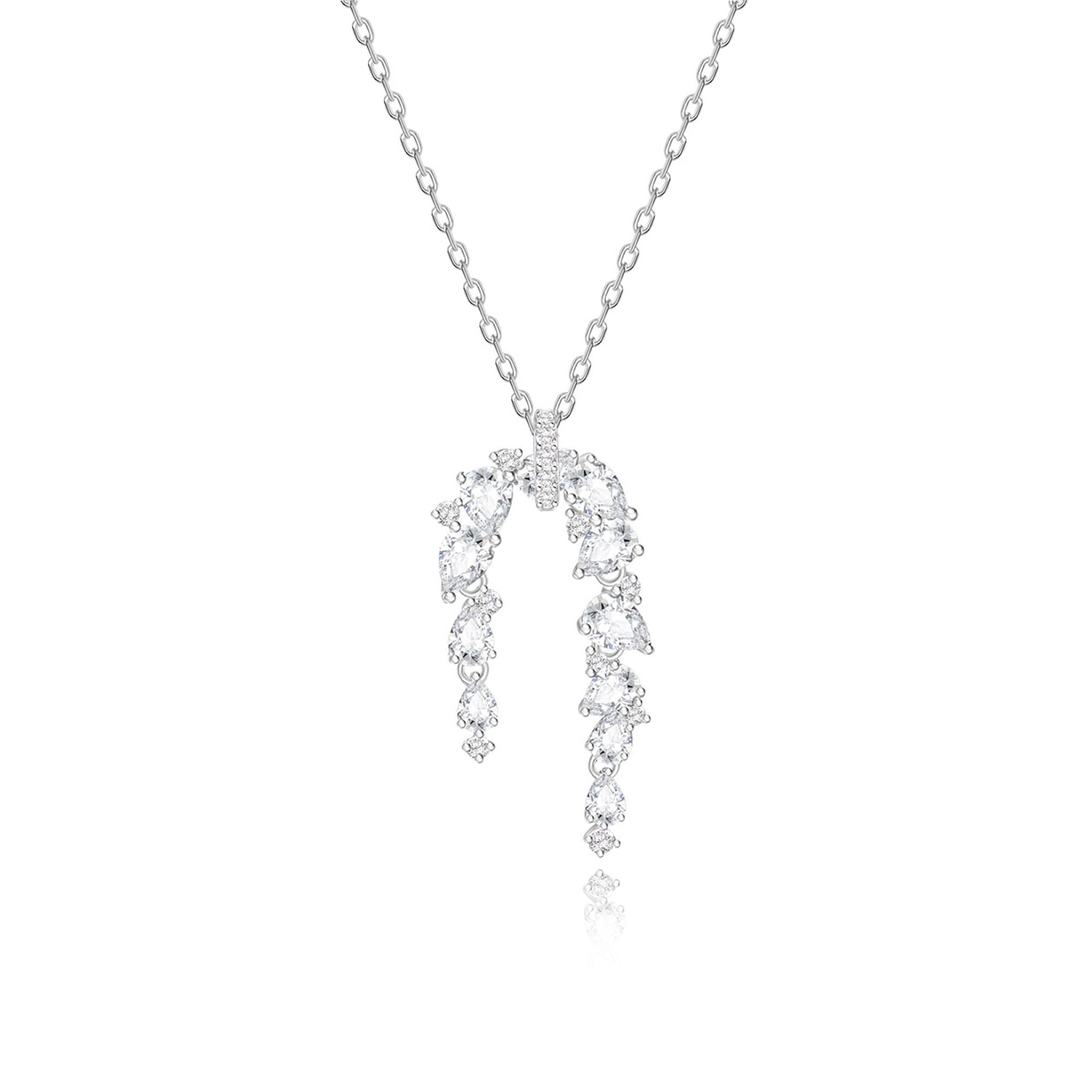 FANCIME Blooming Wisteria Blühende Glyzinie Schmuck Damen Weißgold plattiert Sterlingsilber Kette Simulierter Diamant Zirkonia Anhänger Ohrringe Geschenk Jahrestag Geburtstag Hochzeit für Frau Mutter