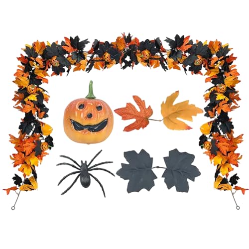 Guirnalda Halloween – Decoración Halloween Guirnalda – Decoración flexible con hojas de vid para mesa, ventana, interior y exterior