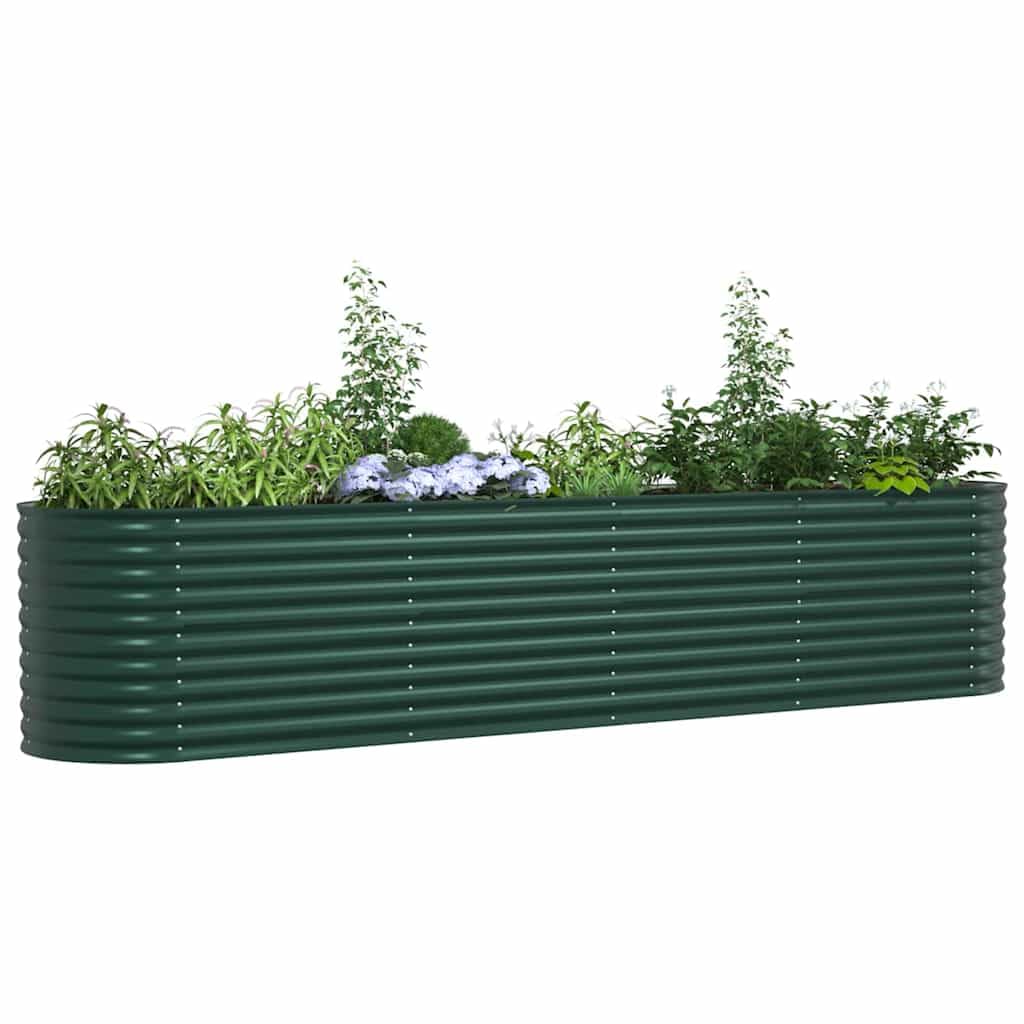 Bancal alto verde 400 x 80 x 81 cm Jardín alto de acero – Moderno bancal para jardín y terraza – Jardinera estable para verduras, hierbas y flores – Resistente a la intemperie