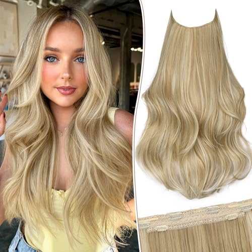 KooKaStyle Invisible Wire Hair Extensions Long Straight Layered Synthetic with Transparent Headband