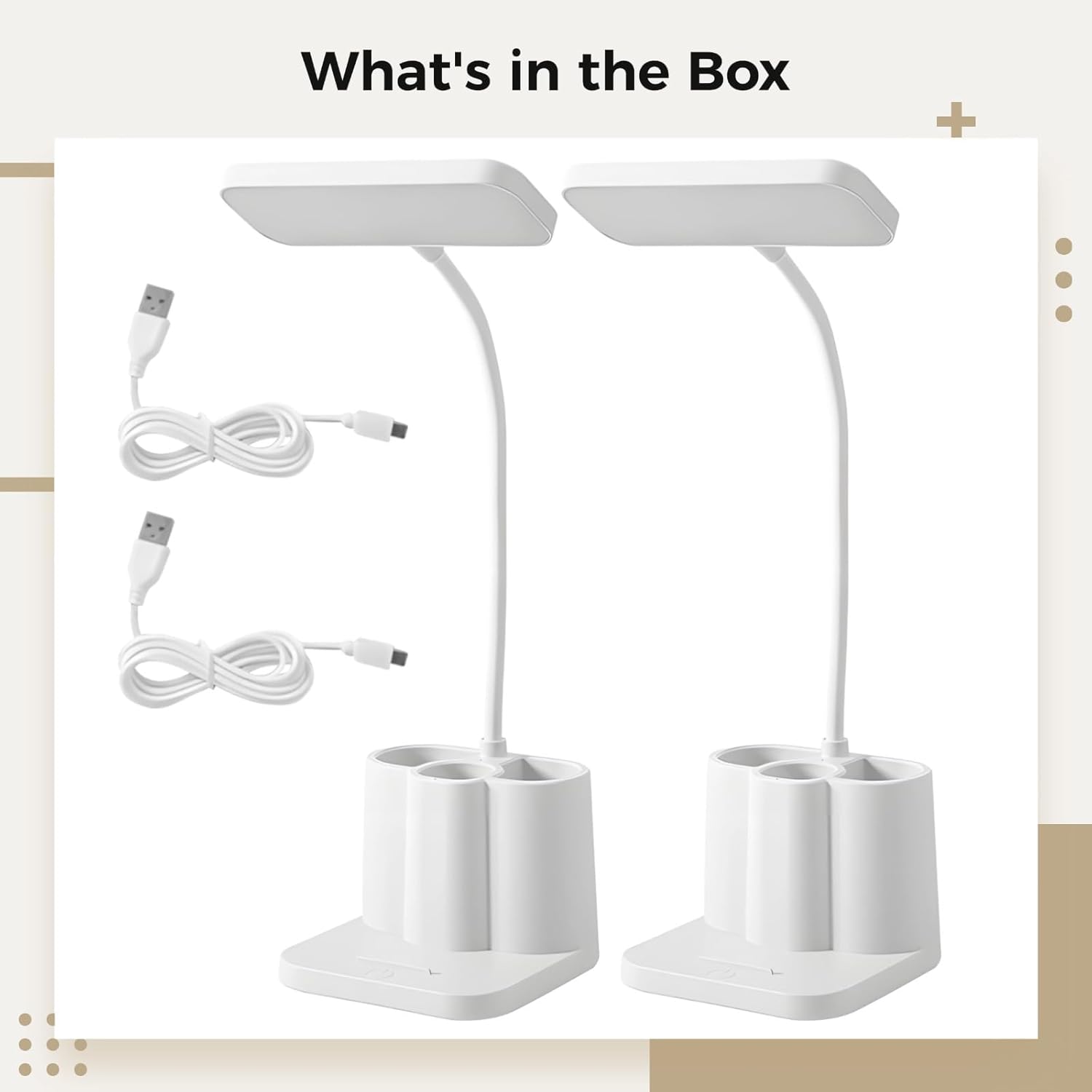 Rechargeable Led Desk Lamp with Organizer, Adjustable Reading Light, Dimmable Color Temperature, White