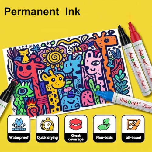 Paint Pens, Jumbo Permanent Markers - 5 Colors Oil Based Marking Pens, Chisel Tip/Wide Tip,Thick Markers for Poster Board, Tire, Window, Rock ,Metal, Plastic, Canvas, Wood,Waterproof, Quick Dry by VHEONET - Used condition - Image 5