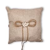 SLS SUPPLY FLORA - Burlap Ring Bearer Pillow, Classic Wedding Ring Holder, Elegant Rustic Ring Pillo