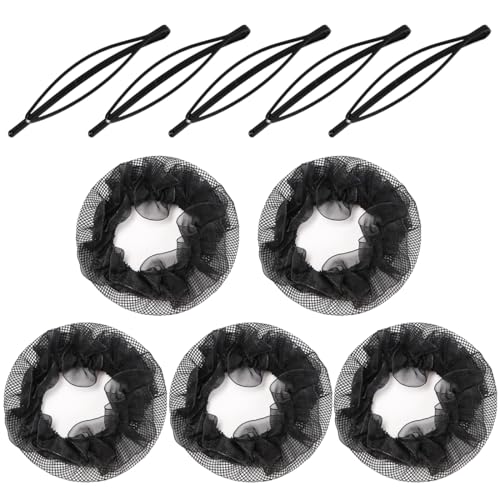 QOCUILC 5 Redecillas Invisibles para el Cabello, Red para Moño con Borde Elástico, con 5 Horquillas en Forma de U, para Bailarina, Cabello y Moño