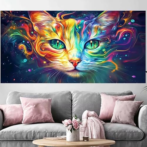 Diamond painting adulte chat grand format 70x140 cm pour débutant